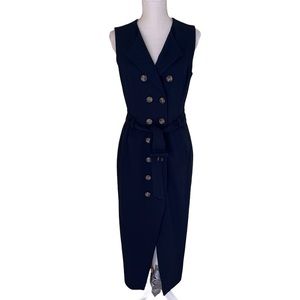 Lela Rose Navy Sleeveless Double-Breasted Dress